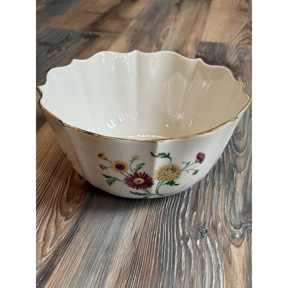 Vintage LENOX Ivory ~ The CHRYSANTHEMUM BOWL ~ 1989 Collection yellow, red mums